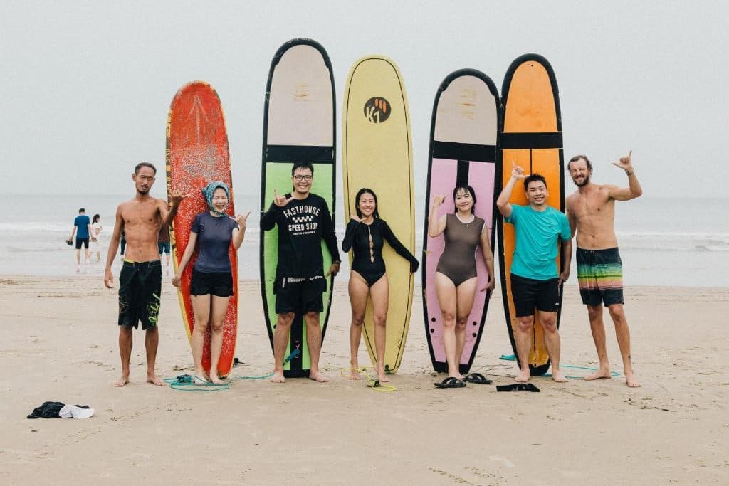 Surf students with boards at Surf Hostel in Vung Tau