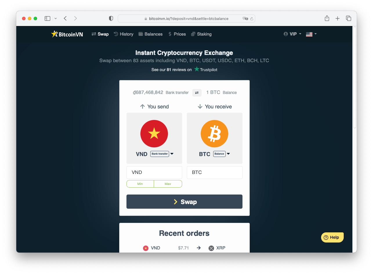 BitcoinVN exchange website