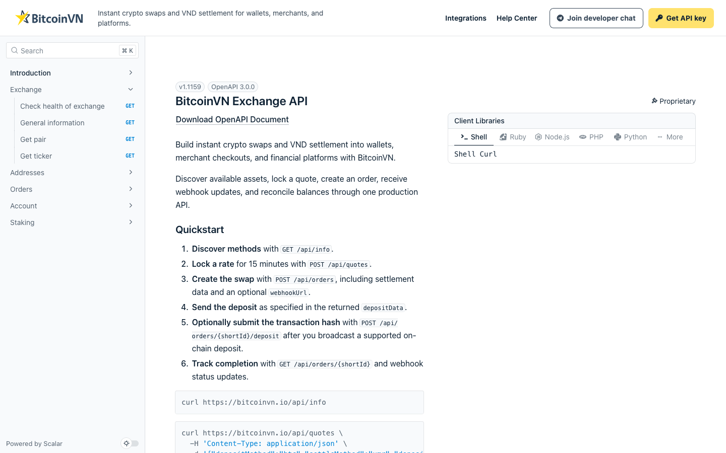 BitcoinVN API documentation in Scalar