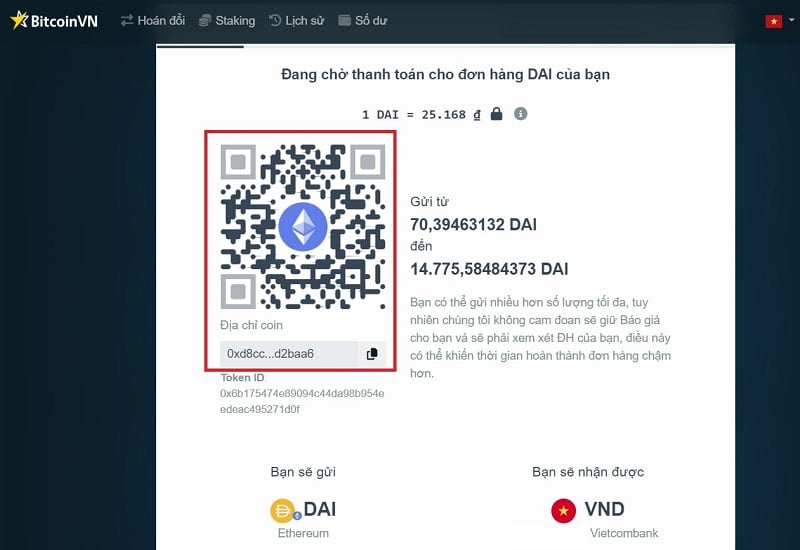 Quét mã QR và chuyển DAI để nhận VND