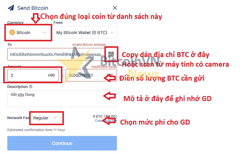 Gửi BTC từ ví blockchain của bạn