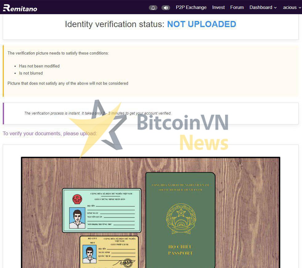 Upload your ID/passport to verify your account