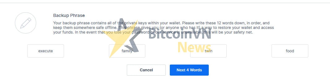 Ví Blockchain - backup tài khoản