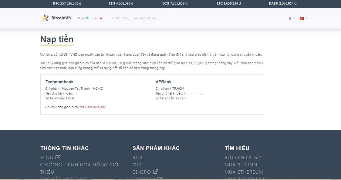 Hướng dẫn nạp tiền vào tài khoản