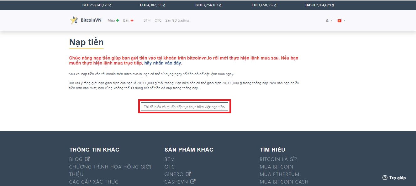 Hướng dẫn nạp tiền vào tài khoản