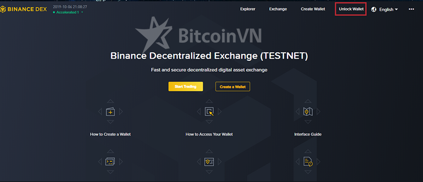 Giao diện mở khóa ví sàn Giao dịch Binance DEX