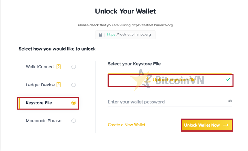 Đăng nhập vào ví sàn Giao dịch Binance DEX