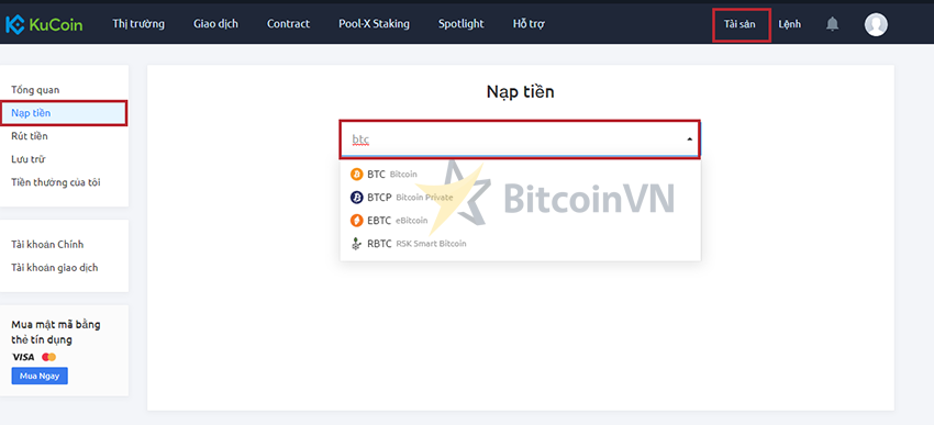 Nạp tiền vào tài khoản trên sàn Kucoin