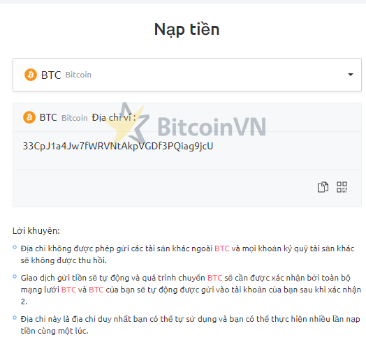Địa chỉ ví nạp tiền
