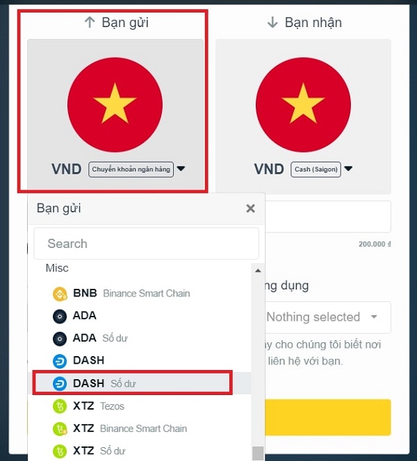 Chọn Dash (Số dư)