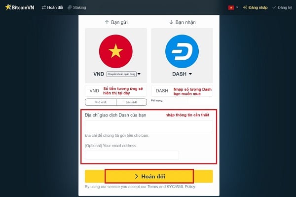 Chọn “hoán đổi” để tiến hành giao dịch