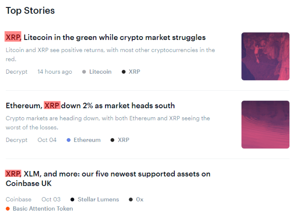 Các tin tức liên quan đến đồng Ripple xuất hiện liên tục trên Coinbase.com