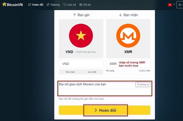 Chọn “Hoán đổi” để đến bước tiếp theo