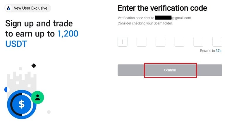 Nhập mã xác nhận được gửi tới email