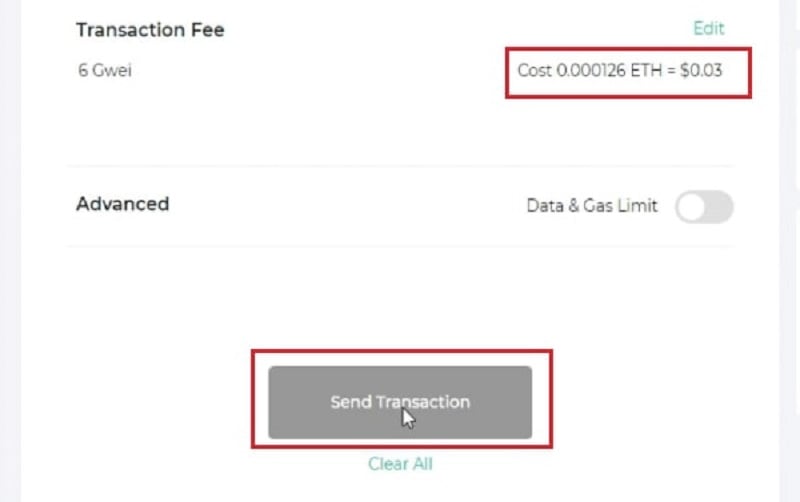 “Send transaction” để hoàn tất gửi tiền