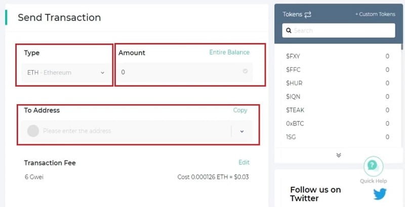 Nhập loại tiền, số lượng và địa chỉ bạn muốn gửi