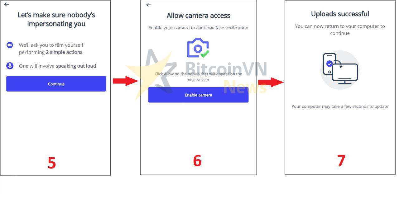 Các bước xác minh khuôn mặt trên Bitstamp