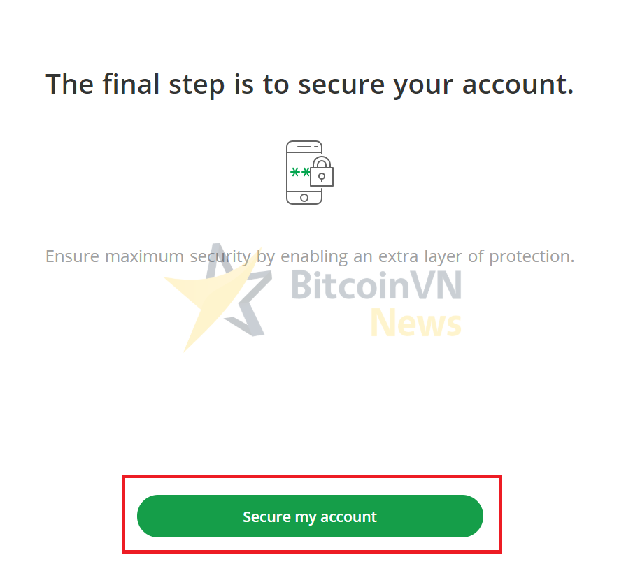 Màn hình Secure my account trên Bitstamp