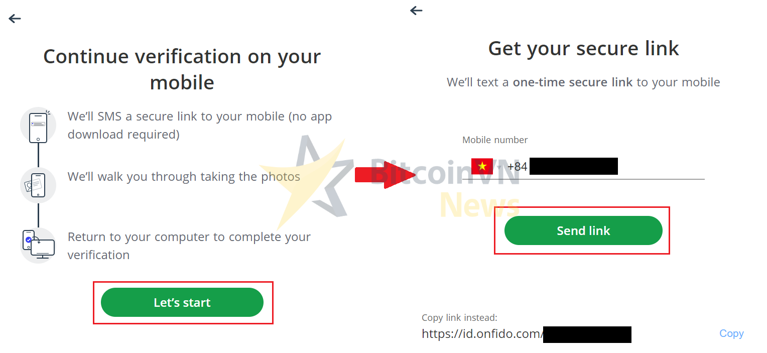Màn hình chọn Take photo để xác minh Bitstamp