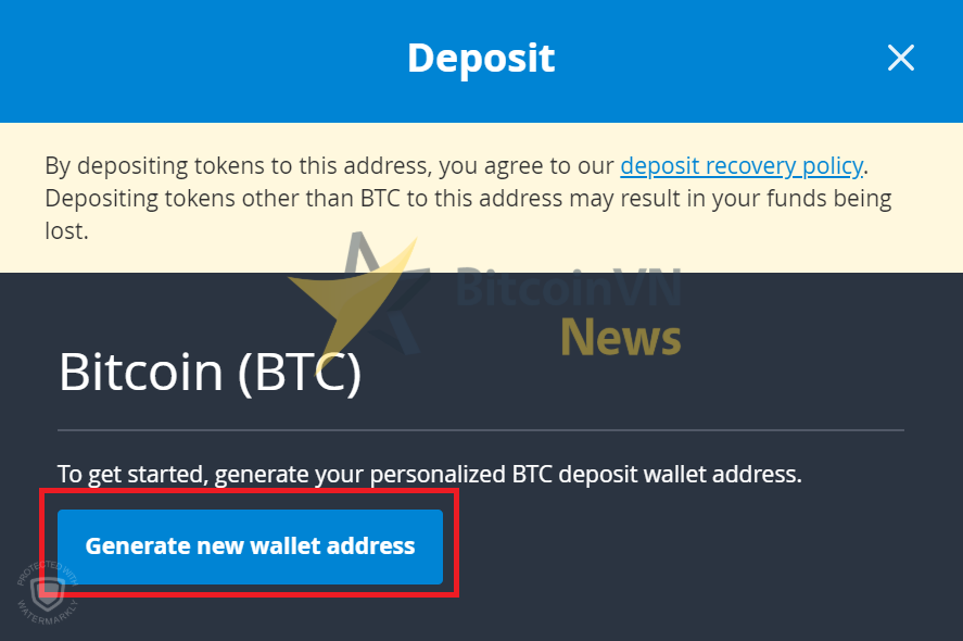 Màn hình tạo địa chỉ ví mới trên Bittrex