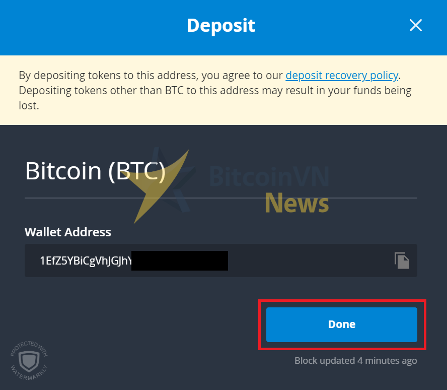 Địa chỉ ví nạp BTC trên Bittrex