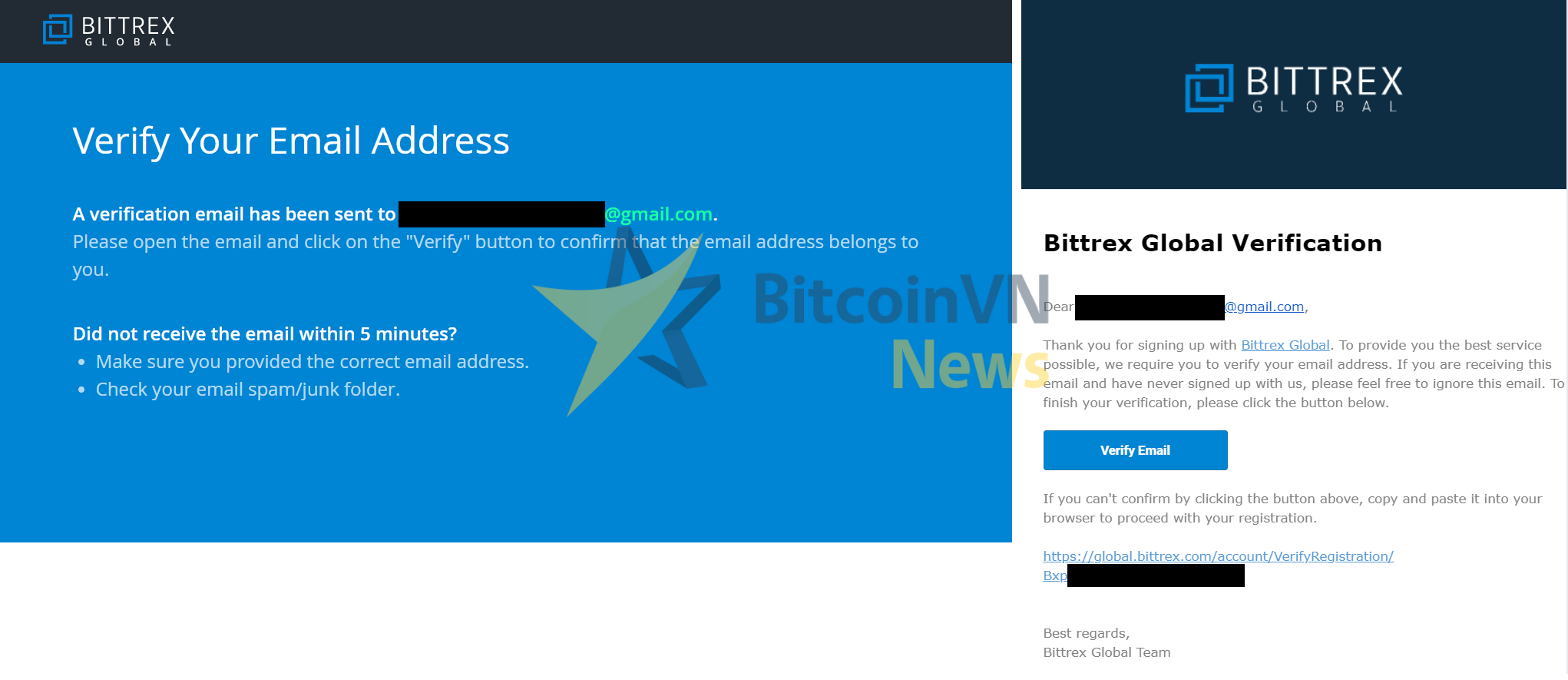 Email xác nhận tài khoản Bittrex