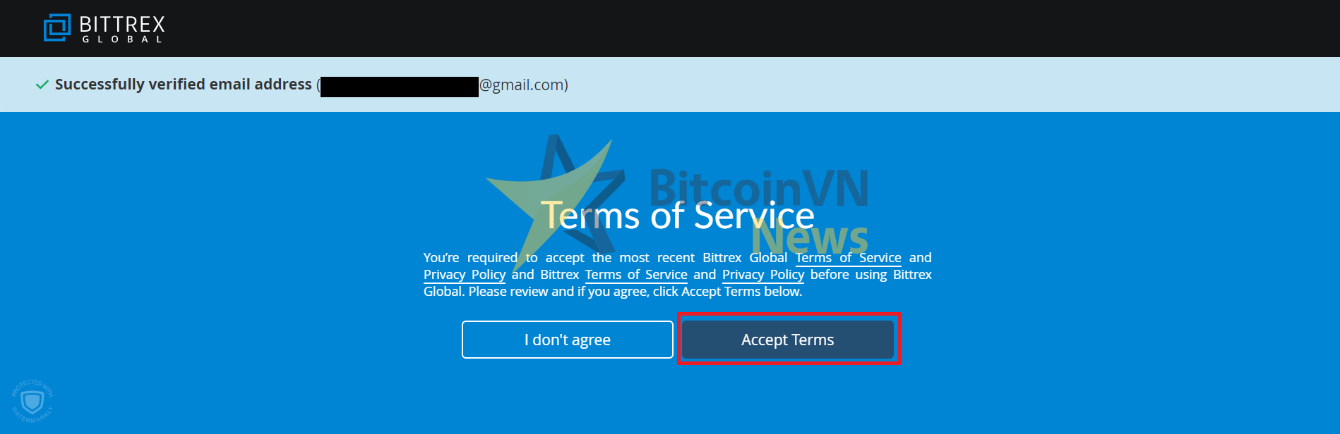 Trang Terms of Service của Bittrex