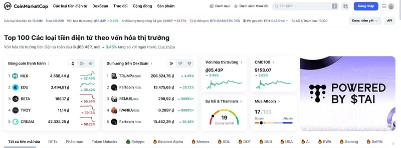 Bạn có thể cuộn xuống để xem toàn bộ danh sách coin và danh sách này luôn được cập nhật liên tục