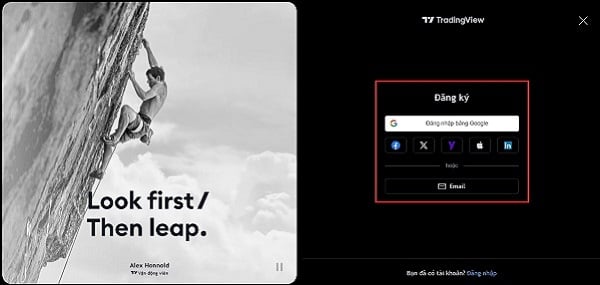 Đăng ký tài khoản TradingView dễ dàng với các mạng xã hội