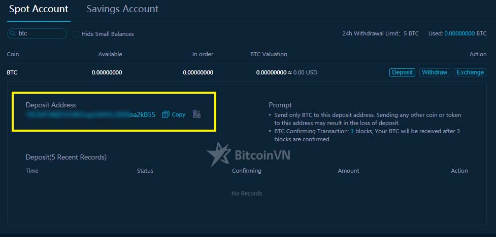 Địa chỉ ví nạp BTC trên RightBTC