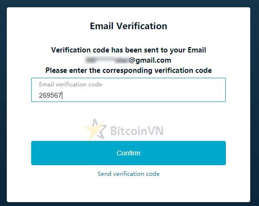 Màn hình nhập mã xác minh RightBTC