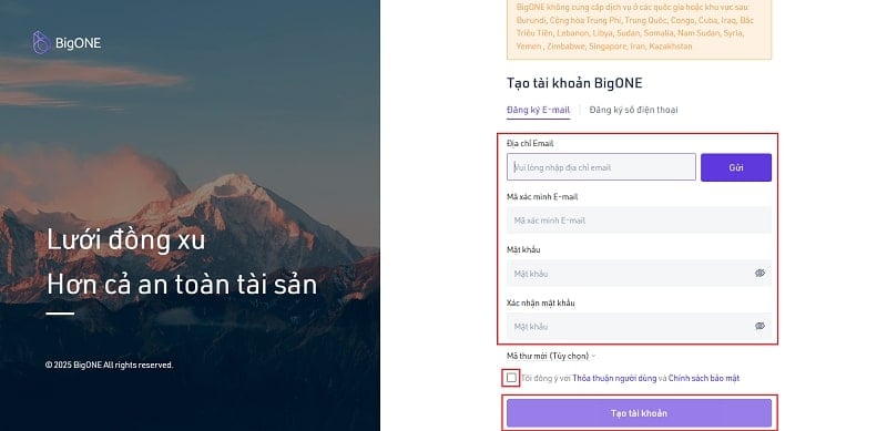 Nhập thông tin được yêu cầu