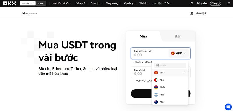 Sàn OKEx hỗ trợ giao dịch bằng VNĐ