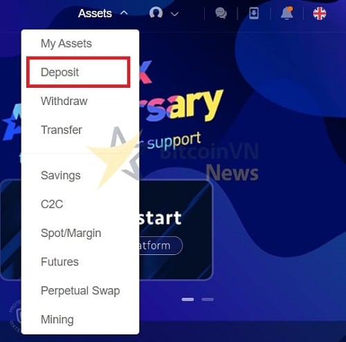 nạp tiền trên OKEx