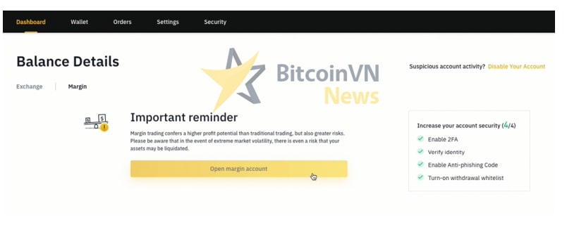 Hướng dẫn mở tài khoản Margin (ký quỹ) trên sàn Binance từ A - Z 