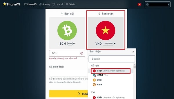 Chọn VND (Chuyển khoản ngân hàng)