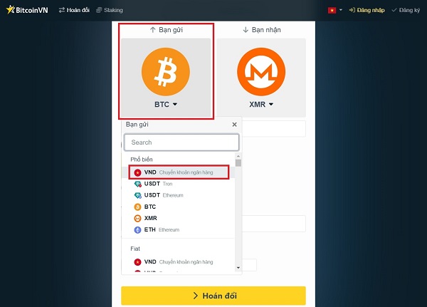 Chọn VND ở mục bạn gửi