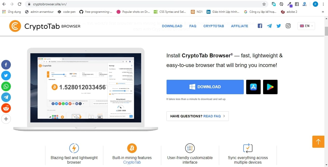 Giao diện của trang Cryptobrowser