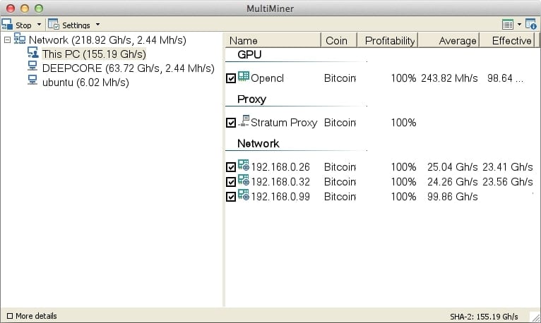 Giao diện phần mềm đào Coin của MultiMiner