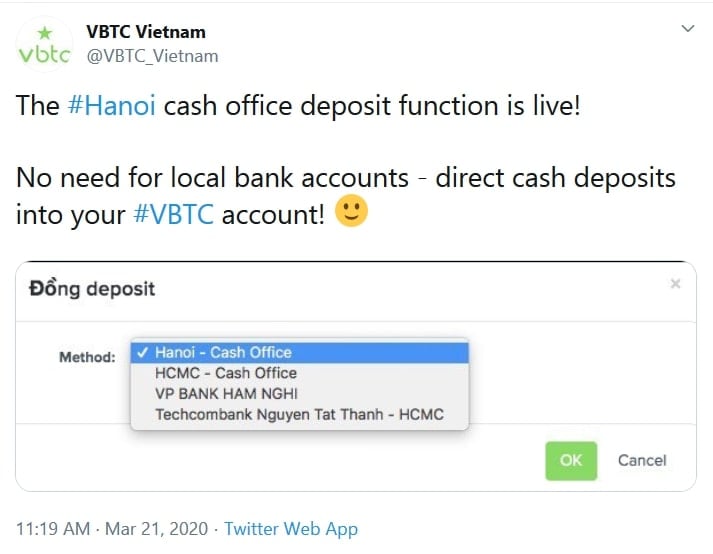 Source: https://twitter.com/VBTC_Vietnam/status/1241217785486688258