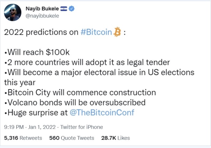 Dự đoán của Tổng thống El Salvador về các vấn đề liên quan đến bitcoin năm 2022 