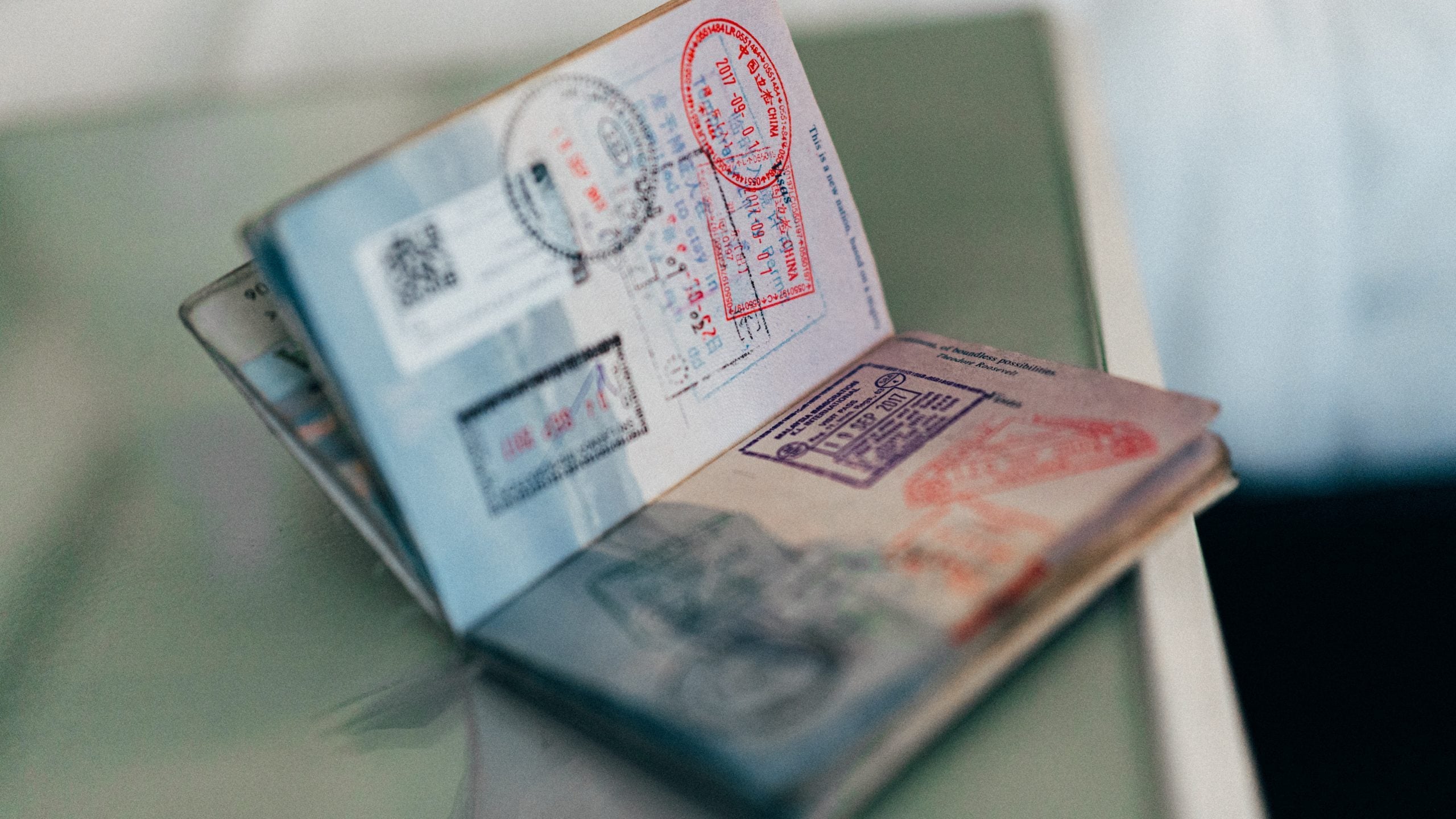Stamped passport pages
