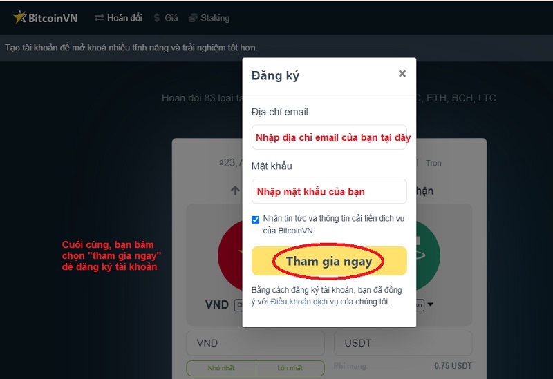 Làm theo các bước trên để đăng ký tài khoản