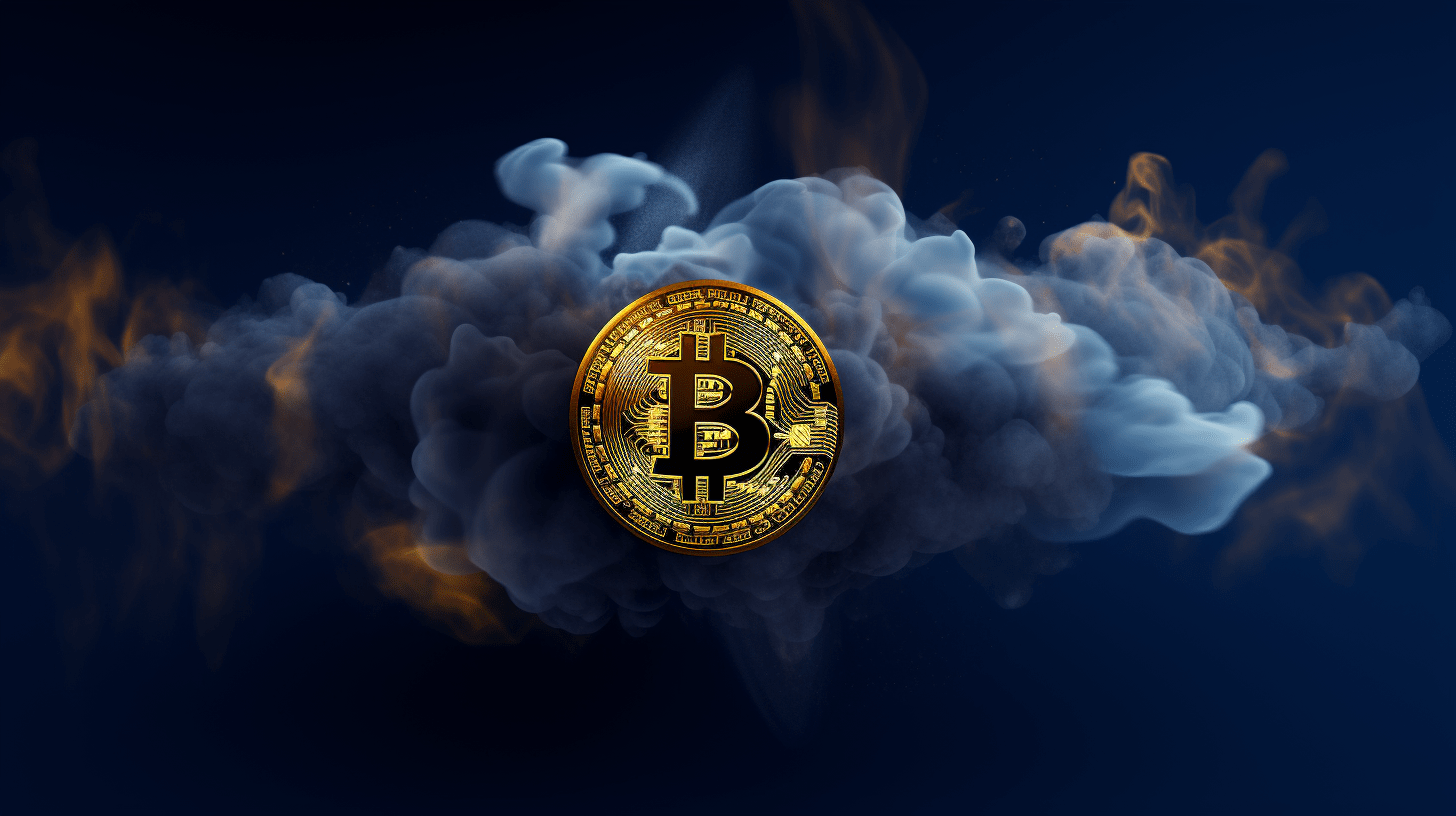 Bitcoin surrounded by dark clouds