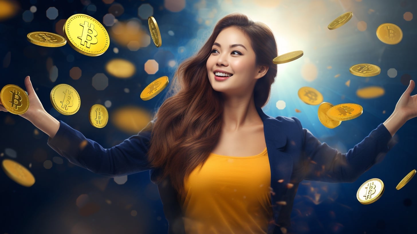Attractive Woman Reaching For Bitcoin