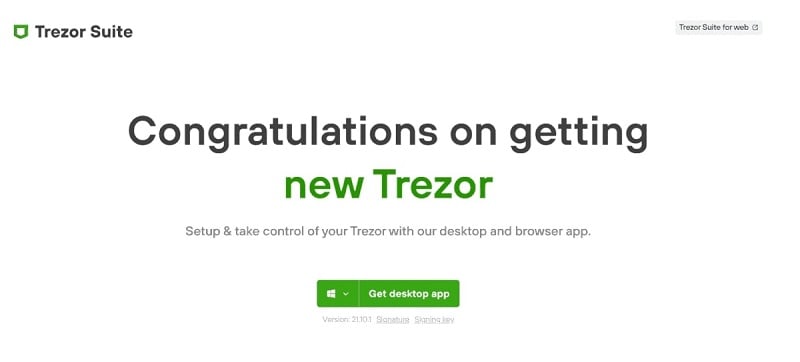 Quá trình thiết lập Trezor của bạn bắt đầu bằng một URL duy nhất