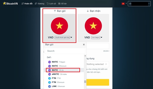 Chọn MATIC (số dư)