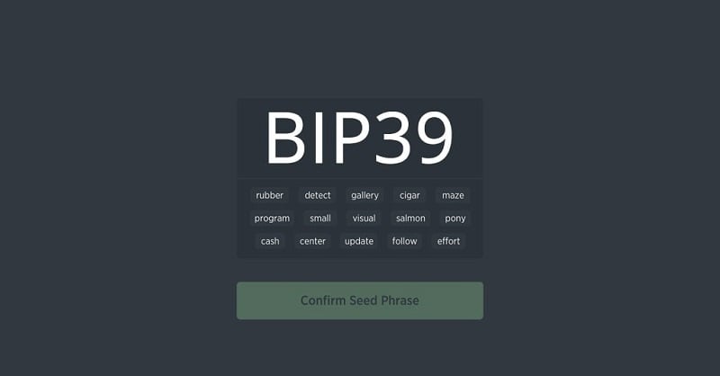 Ví dụ về Seed phrase gồm 12-24 từ
