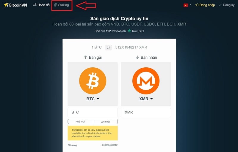 Nhấp vào mục “Staking”