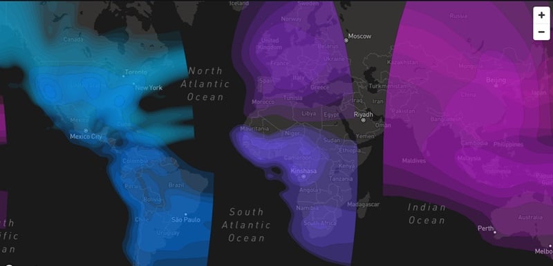 Vùng phủ sóng của mạng vệ tinh Blockstream